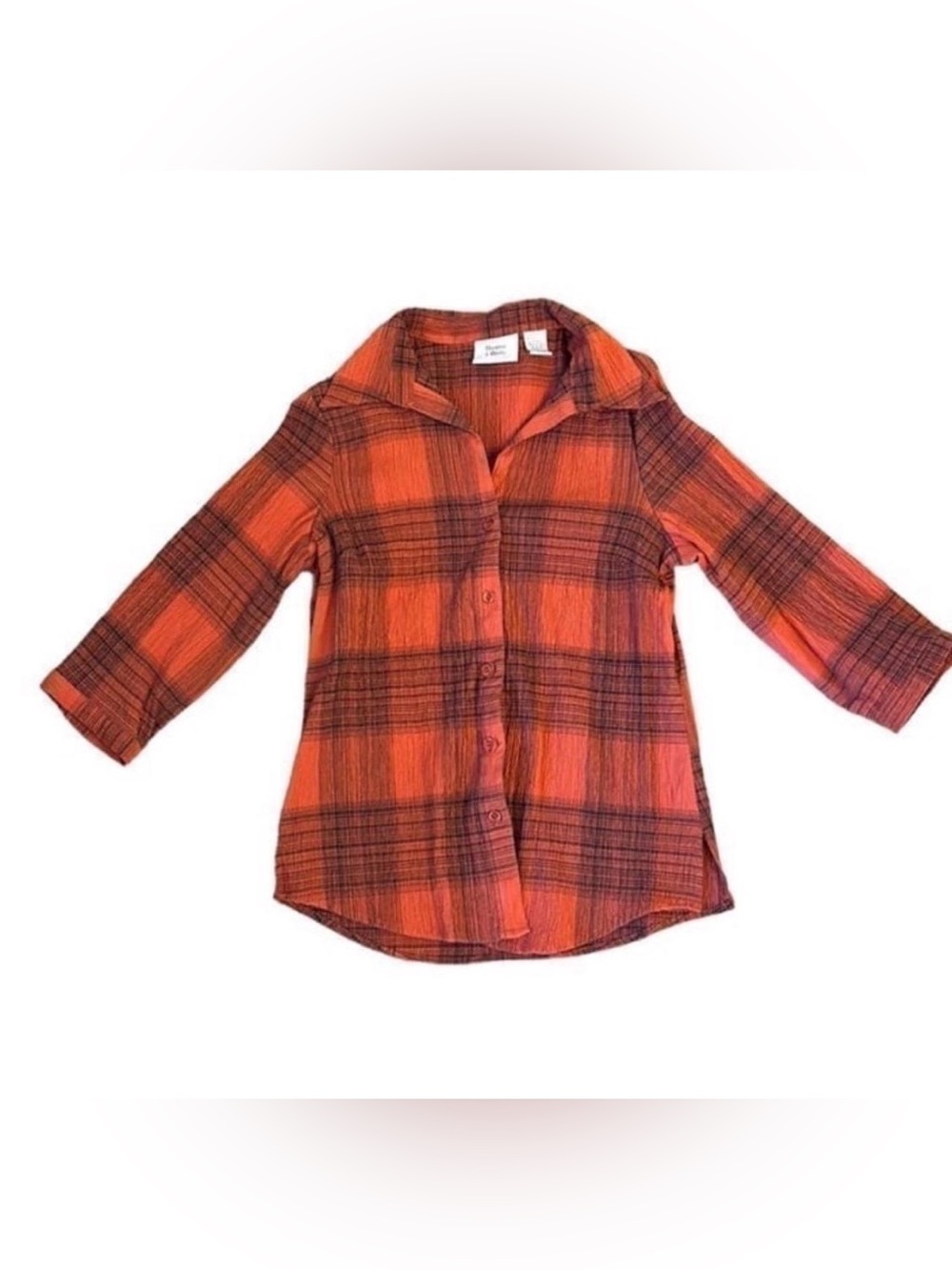 Baxter & Wells Orange Plaid Blouse Women’s Small Cotton Blend